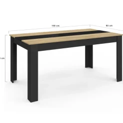 Table de salle à manger noire et imitation hêtre 8 personnes