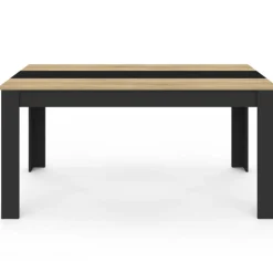 Table de salle à manger noire et imitation hêtre 8 personnes