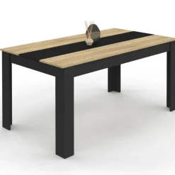 Table de salle à manger noire et imitation hêtre 8 personnes