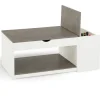 Table de salon avec plateau relevable effet béton et bois blanc