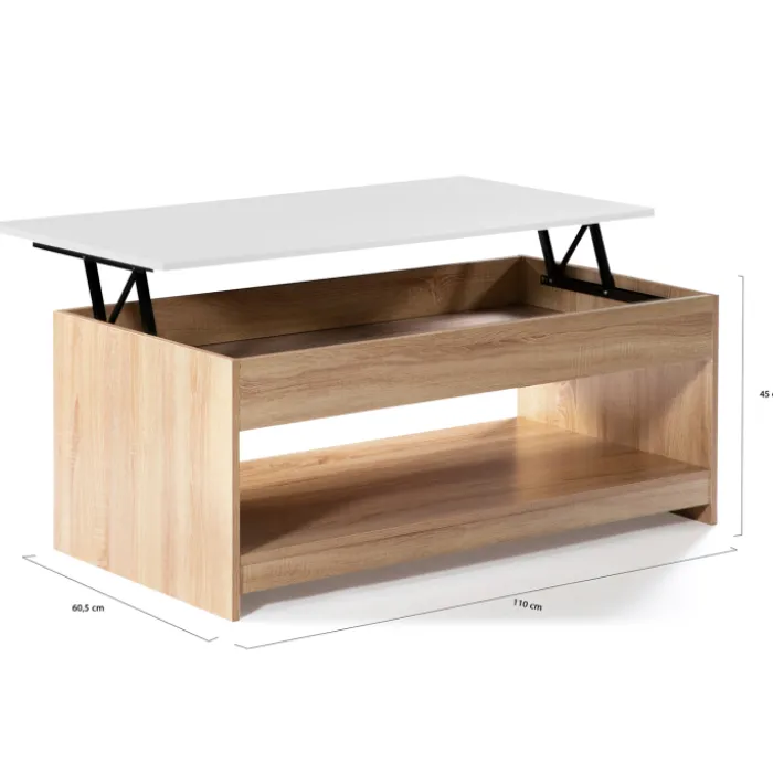 Table de salon avec plateau relevable imitation hêtre plateau blanc