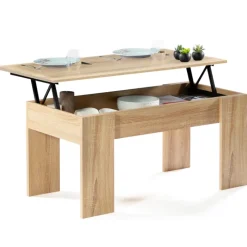 Table de salon avec plateau relevable bois imitation hêtre