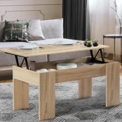 Table de salon avec plateau relevable bois imitation hêtre