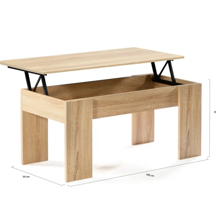 Table de salon avec plateau relevable bois imitation hêtre
