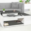 Table de salon avec plateau relevable et coffre bois blanc et plateau gris