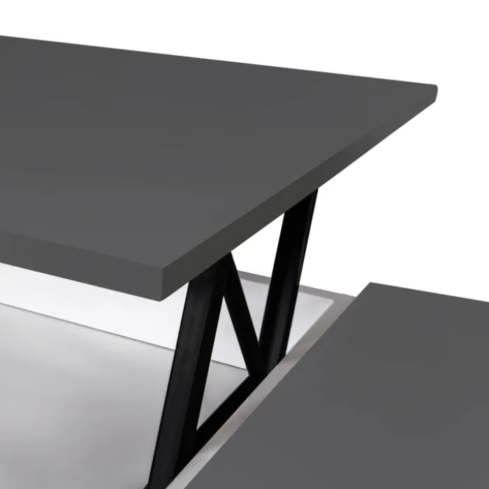 Table de salon avec plateau relevable et coffre bois blanc et plateau gris