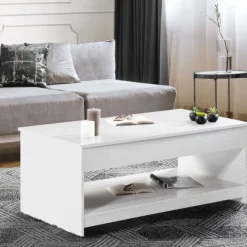 Table de salon blanche avec plateau relevable