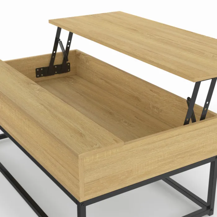 Table de salon industrielle avec plateau relevable