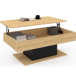 Table de salon relevable bois et noir