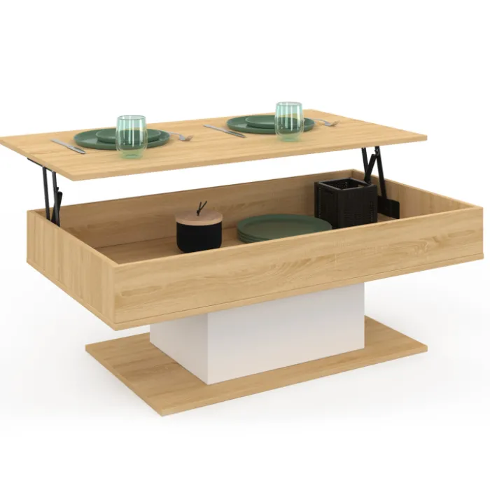Table de salon relevable bois et blanc