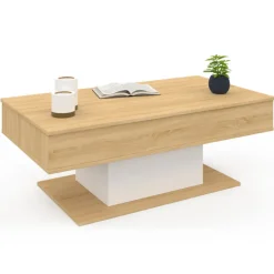 Table de salon relevable bois et blanc