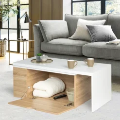 Table de salon rotative avec coffre de rangement