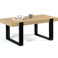Table de salon style industriel bois et noir