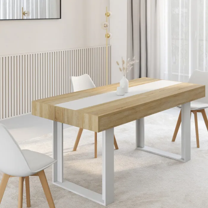 Table extensible 4 à 8 personnes bois et blanc