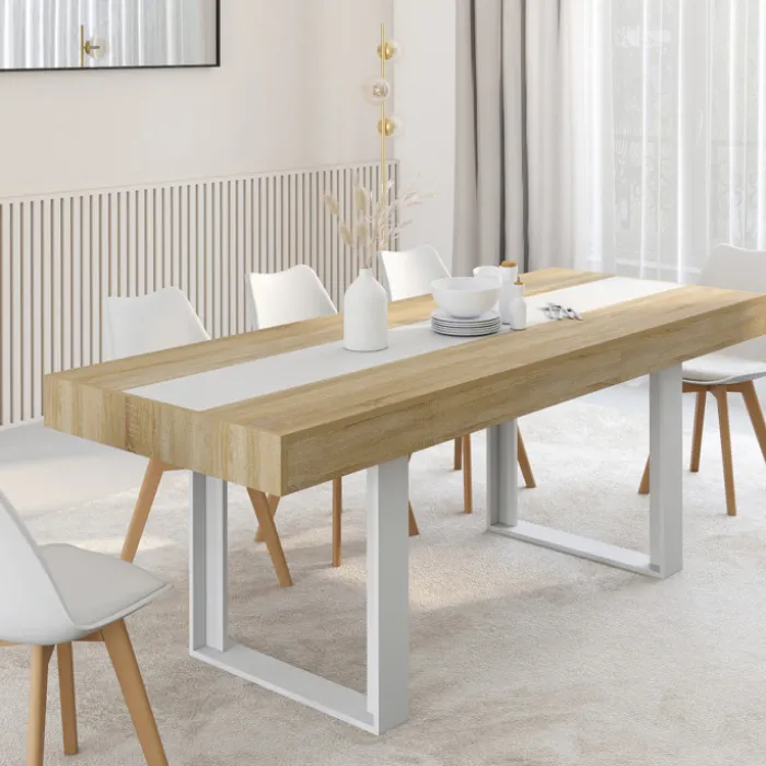 Table extensible 4 à 8 personnes bois et blanc