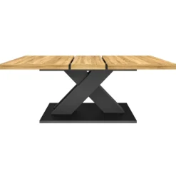 Table extensible rectangulaire bois et noir 6 à 10 personnes avec pied noir en X