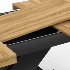 Table extensible rectangulaire bois et noir 6 à 10 personnes avec pied noir en X