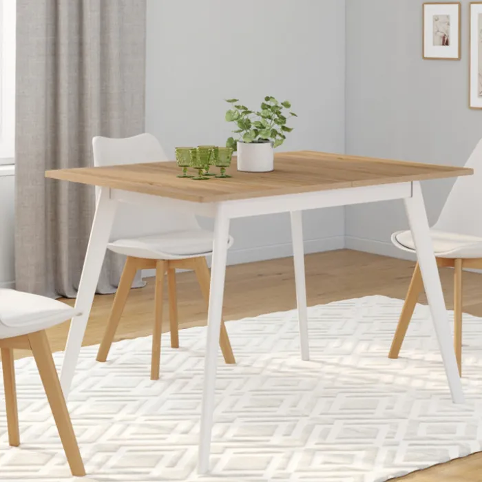 Table extensible scandinave bois et pieds blancs
