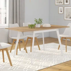 Table extensible scandinave bois et pieds blancs