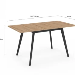 Table extensible scandinave plateau bois pieds noirs 110-150 cm