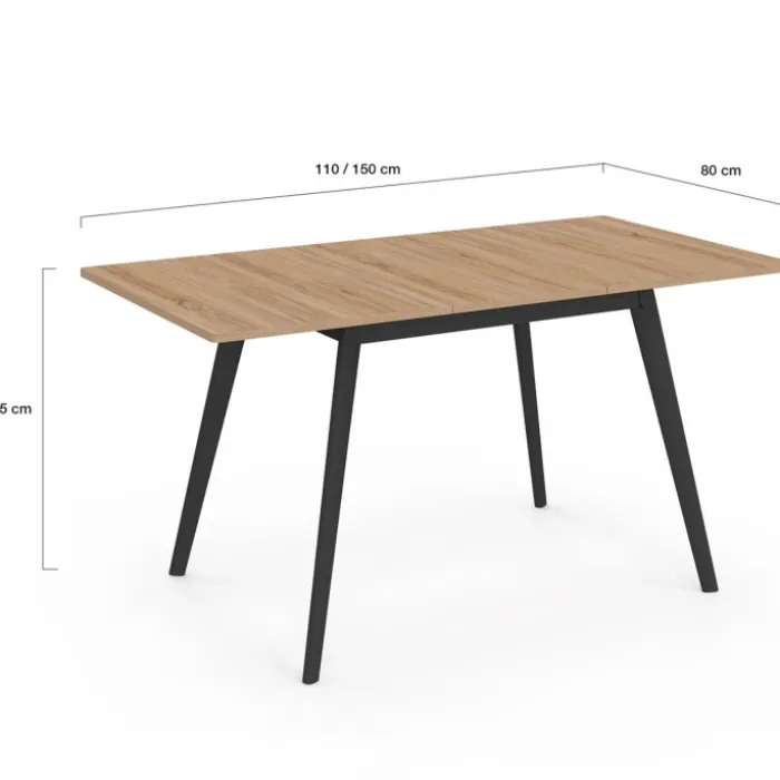 Table extensible scandinave plateau bois pieds noirs 110-150 cm