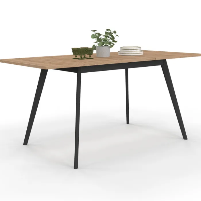 Table extensible scandinave plateau bois pieds noirs 110-150 cm