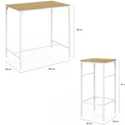 Table haute avec 4 tabourets métal blanc et bois style industriel