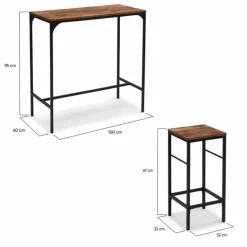 Table haute avec 4 tabourets bois effet vieilli