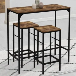 Table haute avec 4 tabourets bois effet vieilli