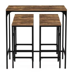 Table haute avec 4 tabourets bois effet vieilli