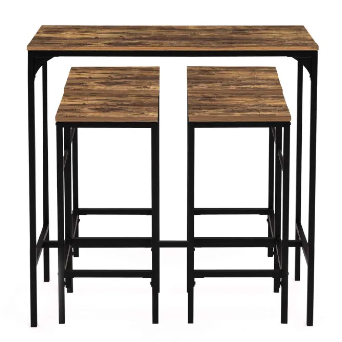Table haute avec 4 tabourets bois effet vieilli