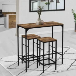 Table haute avec 2 tabourets bois effet vieilli