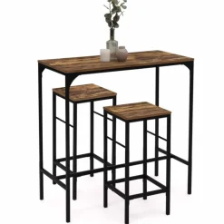Table haute avec 2 tabourets bois effet vieilli