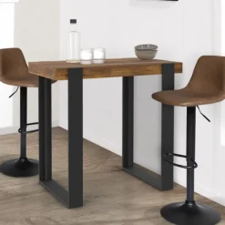 Table haute de bar bois foncé effet vieilli et noir 90 cm