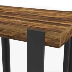 Table haute de bar bois foncé effet vieilli et noir 90 cm