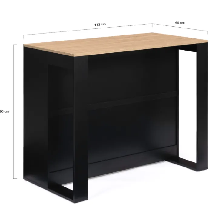 Table haute îlot de cuisine noir et bois