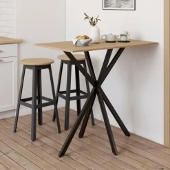 Table haute mange debout recangulaire bois et métal noir pied araignée 100 cm