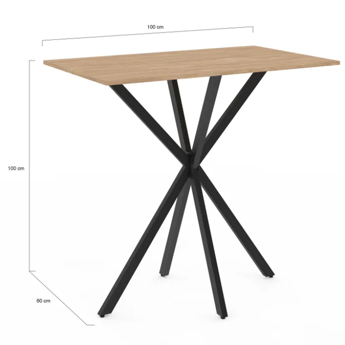 Table haute mange debout recangulaire bois et métal noir pied araignée 100 cm