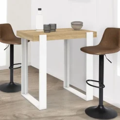 Table haute mange-debout blanc et bois 90 cm