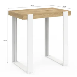 Table haute mange-debout blanc et bois 90 cm