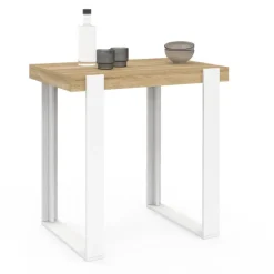 Table haute mange-debout blanc et bois 90 cm