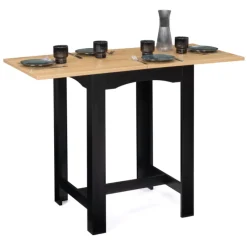 Table haute mange-debout extensible noire et bois