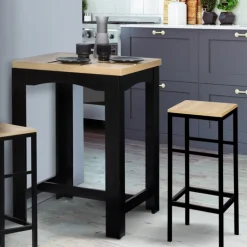Table haute mange-debout extensible noire et bois
