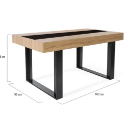 Table industrielle bois et noire 6 personnes 160 cm