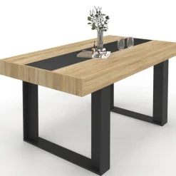 Table industrielle bois et noire 6 personnes 160 cm