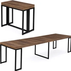 Table industrielle extensible 14 personnes 300 cm bois foncé