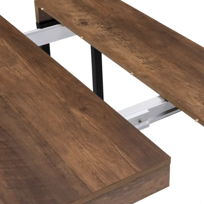 Table industrielle extensible 14 personnes 300 cm bois foncé