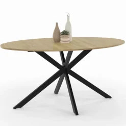 Table industrielle 8 personnes ovale bois et pied araignée noir 150 cm