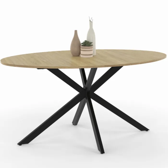 Table industrielle 8 personnes ovale bois et pied araignée noir 150 cm