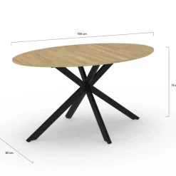 Table industrielle 8 personnes ovale bois et pied araignée noir 150 cm